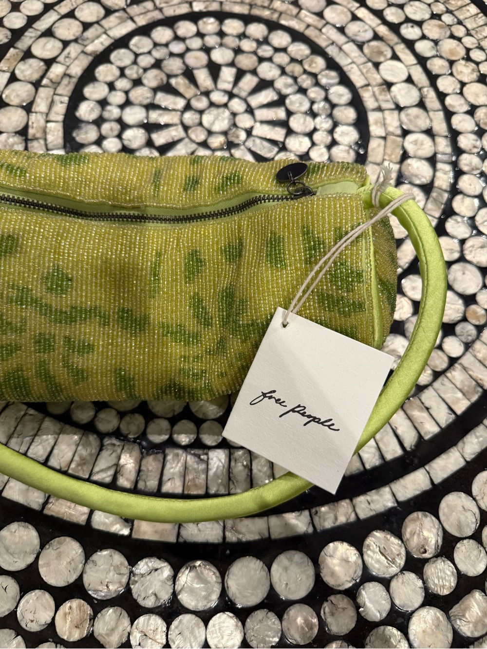 NWT Free People Lime/Green Bailey Beaded Barrel Bag - Picture 4 of 6